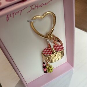 Betsey Johnson Gold Heart Keychain with Picnic Basket